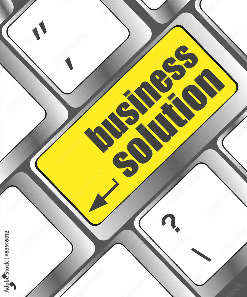 Poster computer keyboard with business solution key. business concept