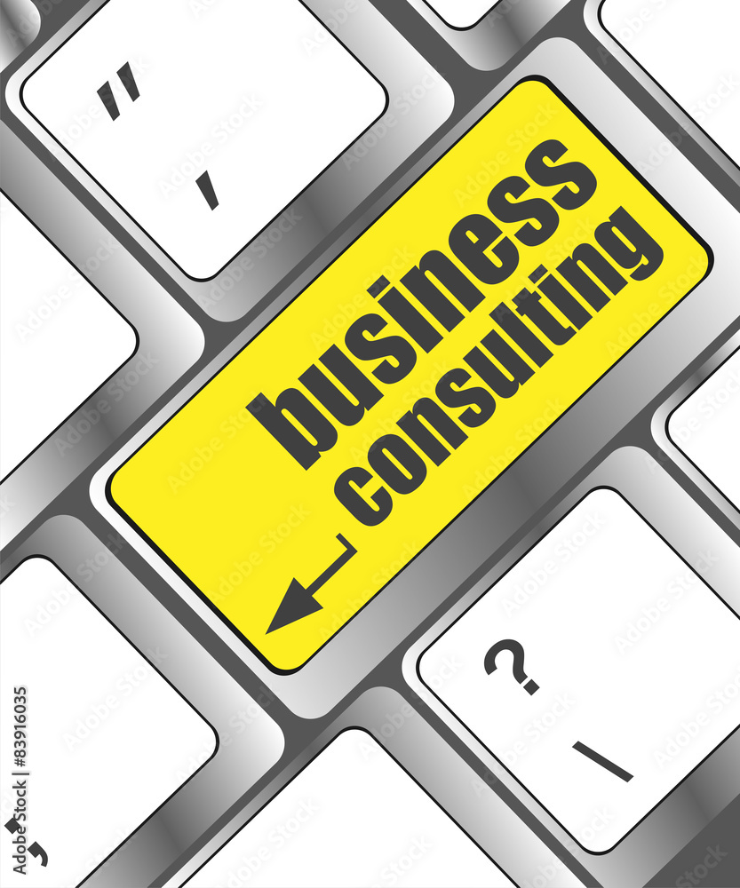 Poster computer keyboard with business consulting key. business concept