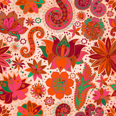 Vintage floral motif ethnic seamless background.