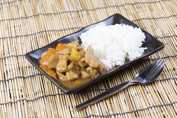 Japanese pork curry with rice ,carrot,onion and potato