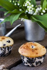 blueberry muffins in paper cupcake holder