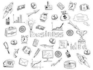Business strategy icons outline sketch 
