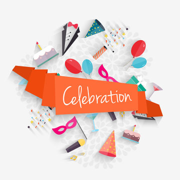 Celebration background with ribbon and party entertainment holid