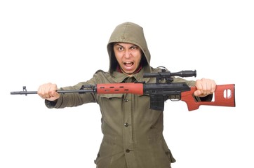 Fototapeta premium Man with a gun isolated on white