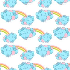 Tuinposter Vector seamless pattern with the clouds and rainbow © julkapulka13