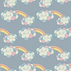 Behangcirkel Vector seamless pattern with the clouds and rainbow © julkapulka13