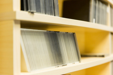 shelving with cd records at radio station