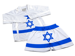 Fototapeta premium Flag from Israel on nylon soccer sportswear clothes
