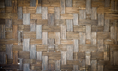 Natural wooden wall is made by bamboo wickerwork