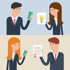 Vector illustration of business deals - investment, patenting, b