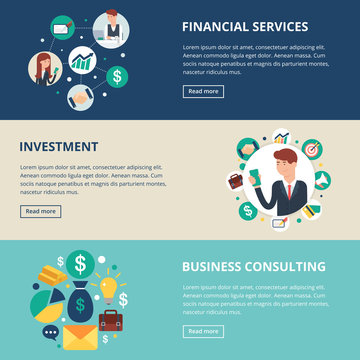 Business banners: financial services, investment, business consu