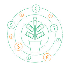 Fototapeta premium Money tree abstract vector illustration outline style