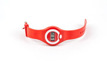 Fashion red LCD digital wristwatch isolated on white background