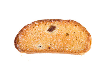 Rusk with raisins and sugar isolated on a white background