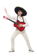 Mexican guitar player isolated on white