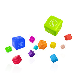 Fototapeta na wymiar Colorful cubes with app icons on white background