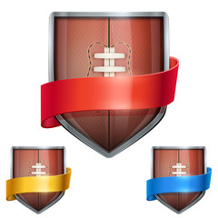 Set of Bright shield in the football ball inside with ribbons. 