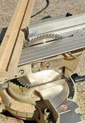 Miter machine during construction carpentry