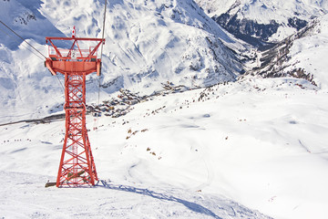 Ski gondola pylon in Lech - Zurs ski resort in Austria