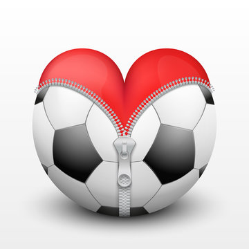 Red heart inside soccer ball