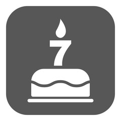 The birthday cake with candles in the form of number 7 icon. 