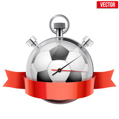 Stopwatch with football soccer ball inside. 