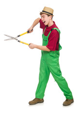 Man with shears isolated on white