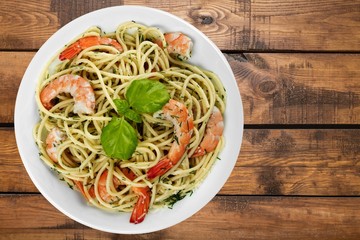 Pasta, Food, Shrimp.