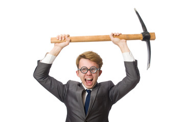 Young businessman with weapon isolated on white