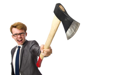 Young businessman with weapon isolated on white