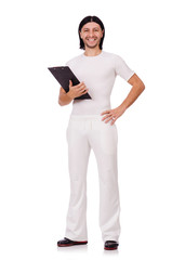 Naklejka na ściany i meble A man in white sportswear isolated on white