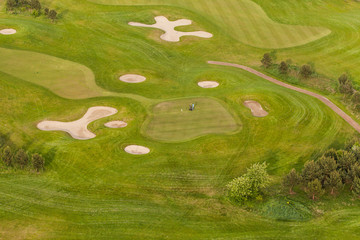 Aerial view over golf field