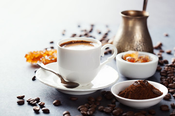 Coffee cup and beans