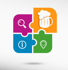 Beer mug icon on colorful jigsaw puzzle