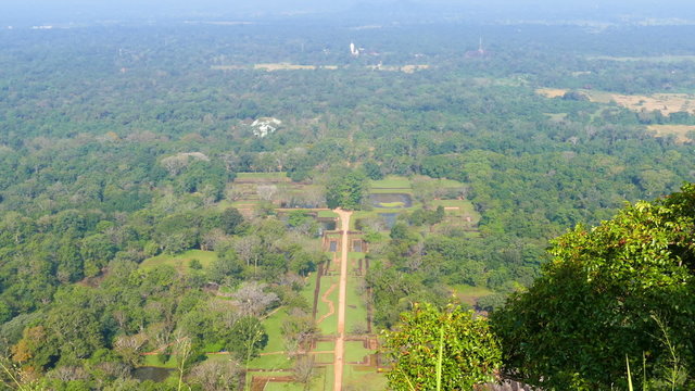 Sigiriya garden in Sri Lanka - view from top of Lion rock
