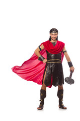 Gladiator with hammer isolated on white
