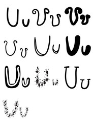 Set of ten different letters U, Vector