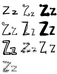 Set of ten different letters Z, Vector