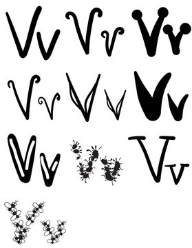 Set of ten different letters V, Vector