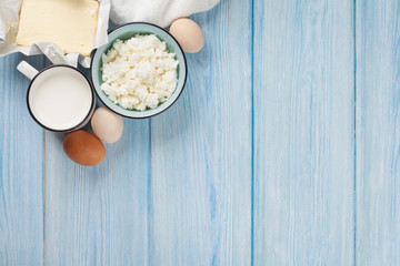 Dairy products. Milk, cheese, egg, curd cheese and butter
