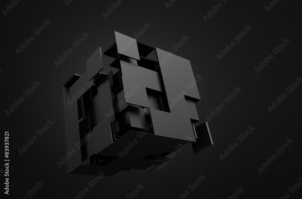 Poster abstract 3d rendering of flying cube.