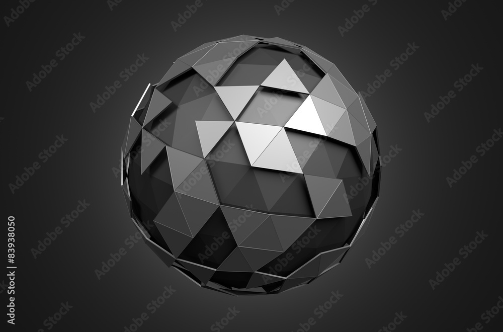 Poster abstract 3d rendering of low poly black sphere with chaotic
