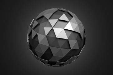 Abstract 3d rendering of low poly black sphere with chaotic