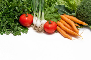 Fototapeta na wymiar Fresh vegetables on white background with free space for text or