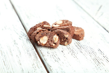 Cantuccini cookies on white wooden background