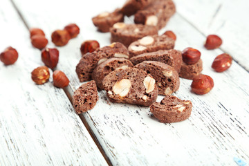 Cantuccini cookies on white wooden background
