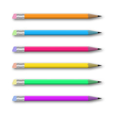 Vector set of multicolored pencils on white background.
