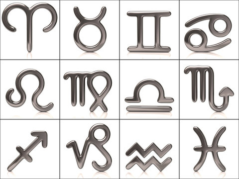 Set of silver zodiac signs