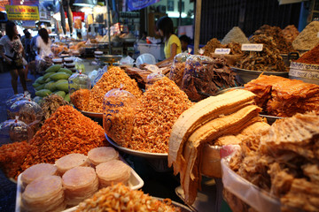Dried fish and seafood on market, Hua Hin, Thailand
