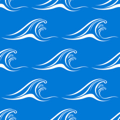 Fototapeta na wymiar Cartoon white ocean waves seamless pattern